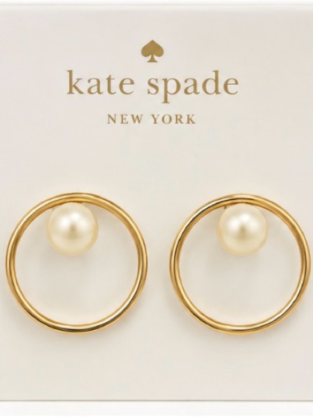 Kate Spade Gold Pearl Hoop Earrings New